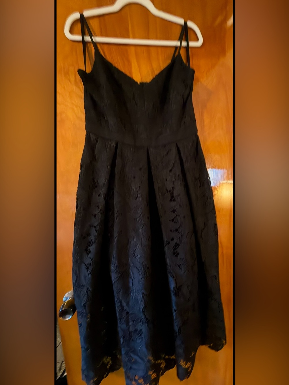EUC WHBM Black Lace (lined) Midi Dress (size 8) with Adjustable Spaghetti Straps
